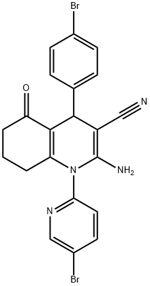 2-amino-4-(4-bromophenyl)-1-(5-bromo-2-pyridinyl)-5-oxo-1,4,5,6,7,8-hexahydro-3-quinolinecarbonitrile Struktur