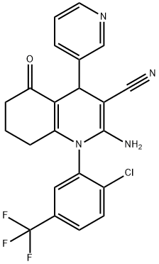 2-amino-1-[2-chloro-5-(trifluoromethyl)phenyl]-5-oxo-4-(3-pyridinyl)-1,4,5,6,7,8-hexahydro-3-quinolinecarbonitrile Struktur