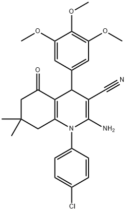 2-amino-1-(4-chlorophenyl)-7,7-dimethyl-5-oxo-4-(3,4,5-trimethoxyphenyl)-1,4,5,6,7,8-hexahydro-3-quinolinecarbonitrile Struktur