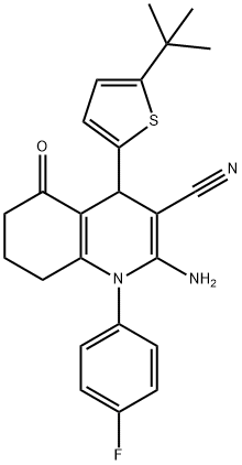 2-amino-4-(5-tert-butyl-2-thienyl)-1-(4-fluorophenyl)-5-oxo-1,4,5,6,7,8-hexahydro-3-quinolinecarbonitrile Struktur