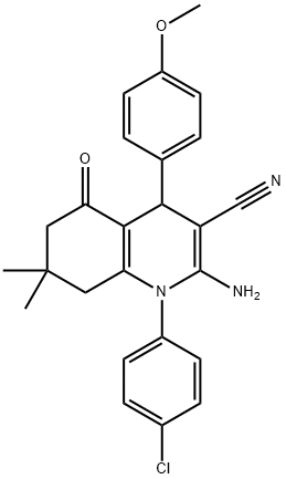 2-amino-1-(4-chlorophenyl)-4-(4-methoxyphenyl)-7,7-dimethyl-5-oxo-1,4,5,6,7,8-hexahydro-3-quinolinecarbonitrile Struktur