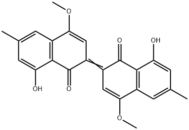 4,4'-Dimethoxy-6,6'-dimethyl-8,8'-dihydroxy-Δ2,2'(1H,1'H)-binaphthalene-1,1'-dione Struktur