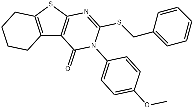 2-(benzylsulfanyl)-3-(4-methoxyphenyl)-5,6,7,8-tetrahydro[1]benzothieno[2,3-d]pyrimidin-4(3H)-one Struktur