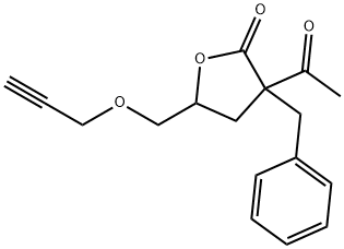 3-Acetyl-3-benzyl-4,5-dihydro-5-(2-propynyloxymethyl)-2(3H)-furanone Struktur