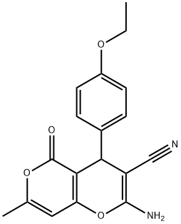 4H,5H-PYRANO[4,3-B]PYRAN-3-CARBONITRILE, 2-AMINO-4-(4-ETHOXYPHENYL)-7-METHYL-5-OXO- Struktur