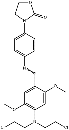 3-[4-[[4-[bis(2-chloroethyl)amino]-2,5-dimethoxy-phenyl]methylideneamino]phenyl]oxazolidin-2-one Struktur