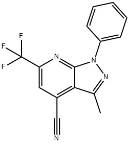 1H-Pyrazolo[3,4-b]pyridine-4-carbonitrile,  3-methyl-1-phenyl-6-(trifluoromethyl)- Struktur