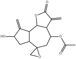 3,3a,4,5,6a,7,8,9,9a,9b-Decahydro-4-acetoxy-8-hydroxy-3,9-bis(methylene)spiro[azuleno[4,5-b]furan-6(2H),2'-oxiran]-2-one Struktur