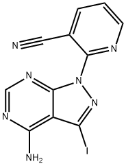 2-(4-amino-3-iodo-1H-pyrazolo[3,4-d]pyrimidin-
1-yl)-pyridin-3-yl cyanide Struktur