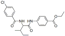 Benzoic acid, 4-[[2-[(4-chlorobenzoyl)amino]-3-methyl-1-oxopentyl]amino]-, ethyl ester (9CI) Struktur