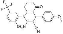 2-amino-1-[2-chloro-5-(trifluoromethyl)phenyl]-4-(4-methoxyphenyl)-5-oxo-1,4,5,6,7,8-hexahydro-3-quinolinecarbonitrile Struktur