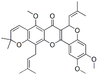 2,3,8-Trimethoxy-11,11-dimethyl-13-(3-methyl-2-butenyl)-6-(2-methyl-1-propenyl)-6H,7H,11H-bis[1]benzopyrano[4,3-b:6',7'-e]pyran-7-one Struktur