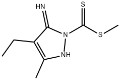 1H-Pyrazole-1-carbodithioicacid,4-ethyl-2,5-dihydro-5-imino-3-methyl-,methylester(9CI) Struktur