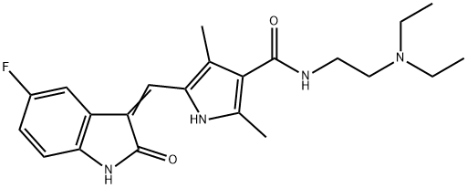 N-(2-(Diethylamino)ethyl)-5-((5-fluoro-2-oxoindolin-3-ylidene)methyl)-2,4-dimethyl-1H-pyrrole-3-carboxamide Struktur