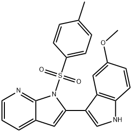 2-(5-Methoxy-1H-indol-3-yl)-1-tosyl-1H-pyrrolo[2,3-b]pyridine Struktur