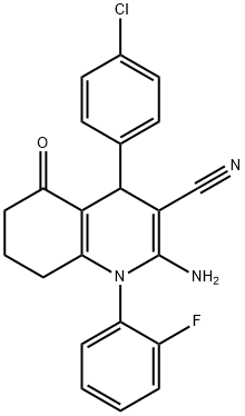 2-amino-4-(4-chlorophenyl)-1-(2-fluorophenyl)-5-oxo-1,4,5,6,7,8-hexahydro-3-quinolinecarbonitrile Struktur