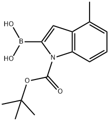 1H-Indole-1-carboxylic acid, 2-borono-4-methyl-, 1-(1,1-dimethylethyl) ester Struktur