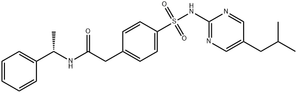 4-[[[5-(2-Methylpropyl)-2-pyrimidinyl]amino]sulfonyl]-N-[(S)-1-phenylethyl]benzeneacetamide Struktur