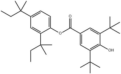 Benzoic acid, 3,5-bis(1,1-dimethylethyl)-4-hydroxy-,2,4-bis(1,1-dimethylpropyl)phenyl ester Struktur