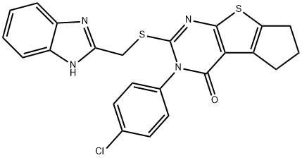 2-[(1H-benzimidazol-2-ylmethyl)sulfanyl]-3-(4-chlorophenyl)-3,5,6,7-tetrahydro-4H-cyclopenta[4,5]thieno[2,3-d]pyrimidin-4-one Struktur