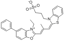 3-ethyl-2-[2-methyl-3-[3-(3-sulphonatopropyl)-3H-benzothiazol-2-ylidene]prop-1-enyl]-5-phenylbenzoxazolium Struktur