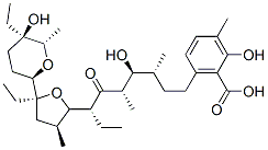 6-[(3R,4S,5S,7R)-7-[(2S,3S,5S)-5-ethyl-5-[(2R,5R,6S)-5-ethyl-5-hydroxy-6-methyl-oxan-2-yl]-3-methyl-oxolan-2-yl]-4-hydroxy-3,5-dimethyl-6-oxo-nonyl]-2-hydroxy-3-methyl-benzoic acid Struktur