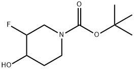 1-PIPERIDINECARBOXYLIC ACID, 3-FLUORO-4-HYDROXY-, 1,1-DIMETHYLETHYL ESTER Struktur