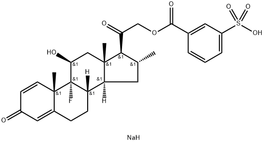 Pregna-1,4-diene-3,20-dione, 9-fluoro-11-hydroxy-16-methyl-21-[(3-sulfobenzoyl)oxy]-, monosodium salt, (11beta,16alpha)- Struktur