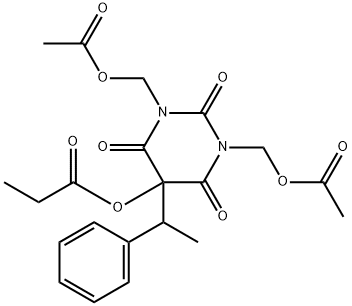 2,4,6(1H,3H,5H)-Pyrimidinetrione, 1,3-bis((acetyloxy)methyl)-5-(1-oxop ropoxy)-5-(1-phenylethyl)- Struktur