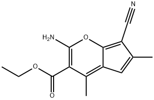 2-Amino-7-cyano-4,6-dimethyl-cyclopenta[b]pyran-3-carboxylic<br>acid ethyl ester Struktur