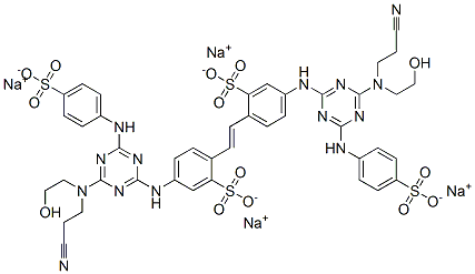 tetrasodium 4,4'-bis[[4-[(2-cyanoethyl)(2-hydroxyethyl)amino]-6-[(4-sulphonatophenyl)amino]-1,3,5-triazin-2-yl]amino]stilbene-2,2'-disulphonate  Struktur