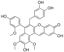 6-[(3,4-dihydroxyphenyl)methyl]-2,10-dihydroxy-5-(4-hydroxy-2-methoxyphenyl)-1,3-dimethoxy-9H-benzo[a]xanthen-9-one Struktur