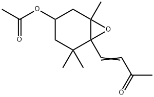 2,2,6-Trimethyl-1-(3-oxo-1-butenyl)-7-oxabicyclo[4.1.0]heptane-4-yl=acetate Struktur