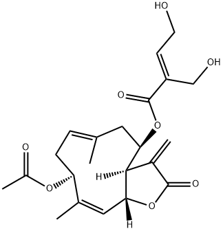 (E)-4-Hydroxy-2-hydroxymethyl-2-butenoic acid (3aR,4R,6E,9S,10Z,11aR)-9-acetoxy-2,3,3a,4,5,8,9,11a-octahydro-6,10-dimethyl-3-methylene-2-oxocyclodeca[b]furan-4-yl ester Struktur