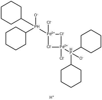 DIHYDROGEN DI-MU-CHLORODICHLOROBIS(DICYCLOHEXYLPHOPHINITO-KP)DIPALLADATE(2-) Struktur