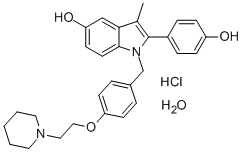 2-(4-Hydroxyphenyl)-3-methyl-1-[4-[2-(1-piperidinyl)ethoxy]benzyl]-1H-indol-5-ol hydrochloride hydrate Struktur