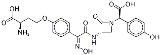 (3S,αR)-3-[[[4-[(R)-3-Amino-3-carboxypropoxy]phenyl]-[(Z)-hydroxyimino]acetyl]amino]-α-(4-hydroxyphenyl)-2-oxo-1-azetidineacetic acid Struktur