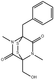 (-)-1-Hydroxymethyl-5,7-dimethyl-4-benzyl-2,3-dithia-5,7-diazabicyclo[2.2.2]octane-6,8-dione Struktur