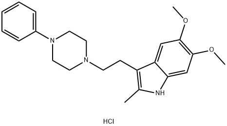 5,6-dimethoxy-2-methyl-3-[2-(4-phenyl-1-piperazinyl)ethyl]-1H-indole hydrochloride Struktur