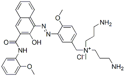 bis(3-aminopropyl)[3-[[2-hydroxy-3-[[(2-methoxyphenyl)amino]carbonyl]-1-naphthyl]azo]-4-methoxybenzyl]methylammonium chloride Struktur