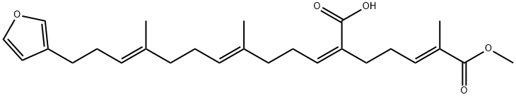 (E)-6-[(1Z,4E,8E)-11-(3-Furyl)-4,8-dimethyl-4,8-undecadienylidene]-2-methyl-2-heptenedioic acid 1-methyl ester Struktur