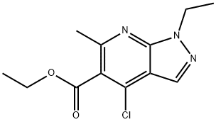 4-CHLORO-1-ETHYL-6-METHYL-1H-PYRAZOLO[3,4-B]PYRIDINE-5-CARBOXYLIC ACID ETHYL ESTER Struktur