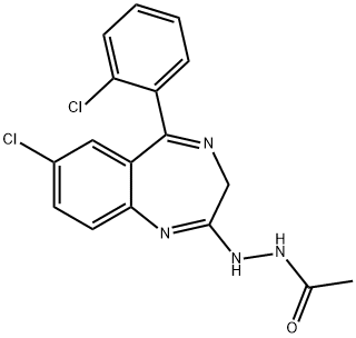 5-(2-Chlorophenyl)-7-chloro-1,3-dihydro-1,4-benzodiazepin-2-one, acety l hydrazone Struktur