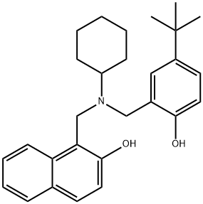 1-[[cyclohexyl-[(2-hydroxy-5-tert-butyl-phenyl)methyl]amino]methyl]nap hthalen-2-ol Struktur