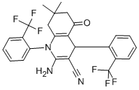 2-amino-7,7-dimethyl-5-oxo-1,4-bis[2-(trifluoromethyl)phenyl]-1,4,5,6,7,8-hexahydro-3-quinolinecarbonitrile Struktur