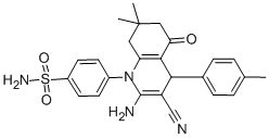 4-(2-amino-3-cyano-7,7-dimethyl-4-(4-methylphenyl)-5-oxo-5,6,7,8-tetrahydro-1(4H)-quinolinyl)benzenesulfonamide Struktur