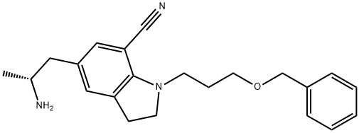 (R)-5-(2-aminopropyl)-1-(3-benzyloxypropyl)  indoline-7-carbonitrile Struktur