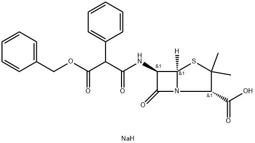 sodium [2S-(2alpha,5alpha,6beta)]-6-[[3-(benzyloxy)-1,3-dioxo-2-phenylpropyl]amino]-3,3-dimethyl-7-oxo-4-thia-1-azabicyclo[3.2.0]heptane-2-carboxylate  Struktur