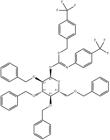 2,3,4,6-TETRA-O-BENZYL-ALPHA-D-GLUCOPYRANOSYL P-TRIFLUOROMETHYLBENZYLTHIO-N-(P-TRIFLUOROMETHYLPHENYL)FORMIMIDATE Struktur