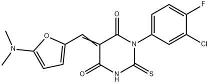 4,6(1H,5H)-Pyrimidinedione,  1-(3-chloro-4-fluorophenyl)-5-[[5-(dimethylamino)-2-furanyl]methylene]dihydro-2-thioxo- Struktur